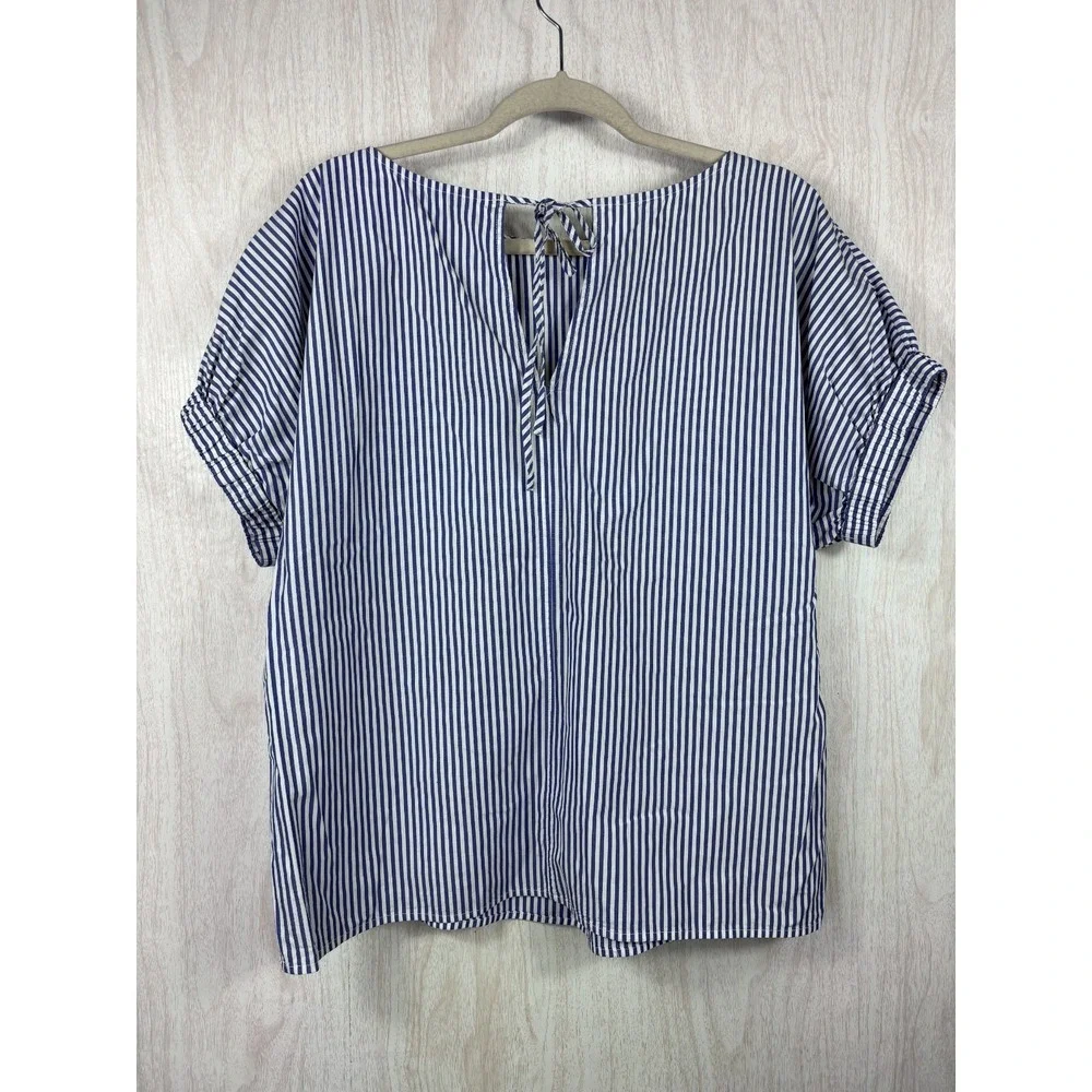 Vineyard Vines Stripe Blouse M Blue White Cotton Coastal Preppy Capsule Chic - Picture 3 of 9